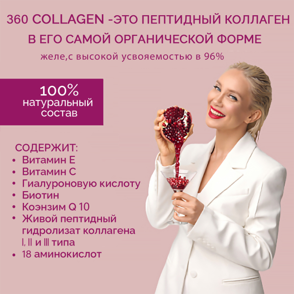 Коллаген пищевой микс, 360 COLLAGEN, стики 21х20 г